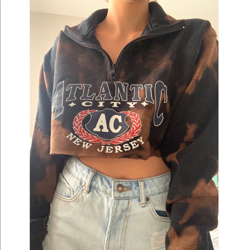 Atlantic City Cropped Quarter Zip Bleach Tie Dye